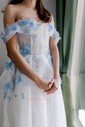 Ball Gown Off-the-shoulder Lace Tulle 3D Floral Prom Dresses