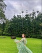 Ball Gown V-neck Tulle Floral Prom Dresses With Appliques