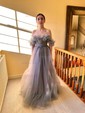 A-line Off-the-shoulder Tulle Prom Dresses With Ruched