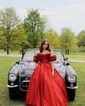 Ball Gown Off-the-shoulder Satin Prom Dresses With Split
