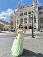 Ball Gown Strapless Tulle Prom Dresses With Ruched