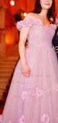 Ball Gown Off-the-shoulder Tulle 3D Floral Prom Dresses