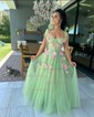 Ball Gown V-neck Tulle 3D Floral Prom Dresses