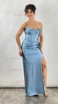 Fitted Sweetheart Satin Ruched Prom Dresses with Slit