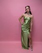 Fitted Sweetheart Satin Ruched Prom Dresses with Slit