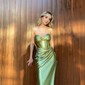 Fitted Sweetheart Satin Ruched Prom Dresses with Slit