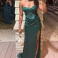 Mermaid Strapless Satin Corset Prom Dresses with Beading