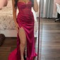 Mermaid Strapless Satin Corset Prom Dresses with Beading