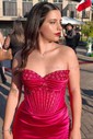 Mermaid Strapless Satin Corset Prom Dresses with Beading