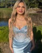 Mermaid Strapless Satin Corset Prom Dresses with Beading