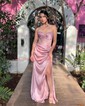 Mermaid Strapless Satin Corset Prom Dresses with Beading
