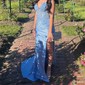 Mermaid V-neck Ruched Satin Prom Dresses with Appliques
