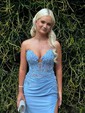 Mermaid V-neck Ruched Satin Prom Dresses with Appliques