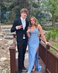 Mermaid V-neck Ruched Satin Prom Dresses with Appliques