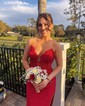 Mermaid V-neck Ruched Satin Prom Dresses with Appliques