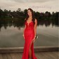 Mermaid V-neck Ruched Satin Prom Dresses with Appliques