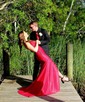 Mermaid V-neck Ruched Satin Prom Dresses with Appliques