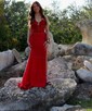 Mermaid V-neck Ruched Satin Prom Dresses with Appliques