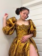 Ball Gown Off-the-shoulder Satin Puff Sleeve Corset Prom Dresses