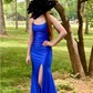 Fitted Jersey Square Neck Prom Dresses with Slit
