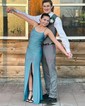Fitted Jersey Square Neck Prom Dresses with Slit