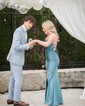 Fitted Jersey Square Neck Prom Dresses with Slit