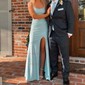 Fitted Jersey Square Neck Prom Dresses with Slit