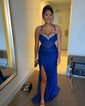 Mermaid Ruched Satin Corset Prom Dresses with Beading