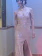 Sparkly Mermaid Off-the-shoulder Sequin Prom Dresses with Ruched