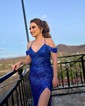Sparkly Mermaid Off-the-shoulder Sequin Prom Dresses with Ruched
