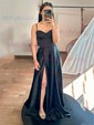 A-line Sweetheart Corset Satin Prom Dresses with Slit