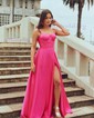 A-line Sweetheart Corset Satin Prom Dresses with Slit
