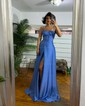 A-line Sweetheart Corset Satin Prom Dresses with Slit