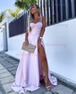 A-line Sweetheart Corset Satin Prom Dresses with Slit