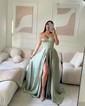 A-line Sweetheart Corset Satin Prom Dresses with Slit
