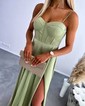 A-line Sweetheart Corset Satin Prom Dresses with Slit