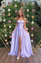A-line Sweetheart Corset Satin Prom Dresses with Slit