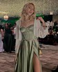 A-line Sweetheart Corset Satin Prom Dresses with Slit