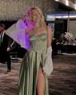 A-line Sweetheart Corset Satin Prom Dresses with Slit