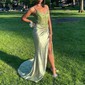 Mermaid Satin Corset Prom Dresses with Appliques