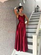A-line Cowl Neck Satin Prom Dresses with Slit