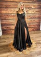 A-line Cowl Neck Satin Prom Dresses with Slit