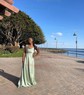 A-line Cowl Neck Satin Prom Dresses with Slit