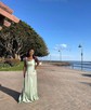 A-line Cowl Neck Satin Prom Dresses with Slit