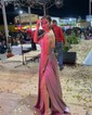 A-line Cowl Neck Satin Prom Dresses with Slit