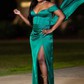 Fitted Off-the-shoulder Satin Prom Dresses with Ruched