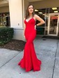 Mermaid V-neck Jersey Backless Prom Dresses
