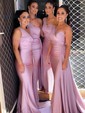 Mermaid Satin One Shoulder Satin Prom Dresses With Ruched