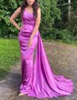 Mermaid Satin One Shoulder Satin Prom Dresses With Ruched