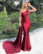 Mermaid Satin One Shoulder Satin Prom Dresses With Ruched